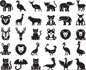 Obraz premium Black Minimalist Animals Silhouettes Icons