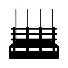A black silhouette illustration of a construction scaffold platform with support beams