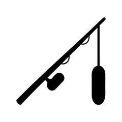 Silhouette of a fishing rod with a float and reel, simple vector image