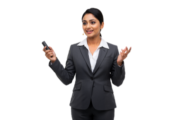 Confident Businesswoman Delivering a Presentation with Enthusiasm and Gestures