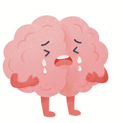 Cute Crying Brain Mental Health Illustration