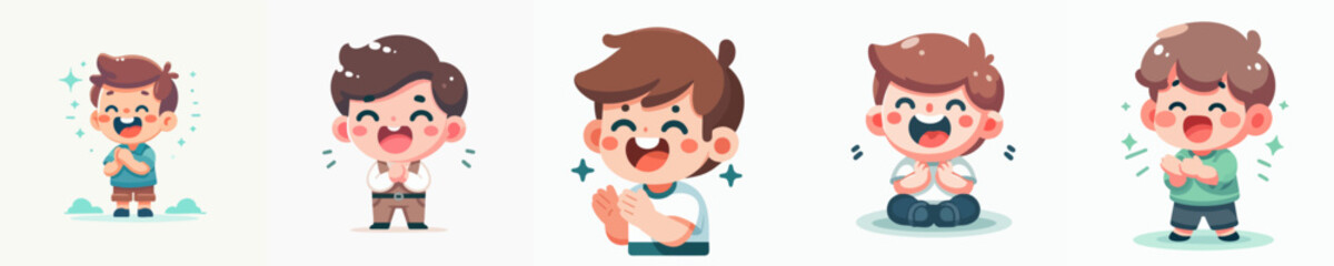 Obraz premium Cheerful Flat Illustration Cute Boy Expression Set Character Design