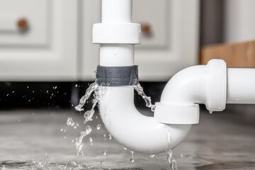 Leaking Sink Pipe with Temporary Duct Tape Repair Underneath Bathroom Cabinet, Urgent Plumbing Issue