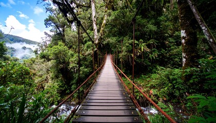 Fototapeta premium Lush forest suspension bridge (2)