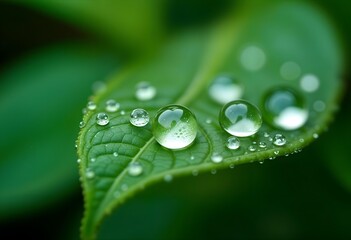 water drops on green leaf background