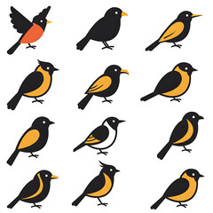 Obraz premium Charming collection of hand-drawn doodle bird vector icons