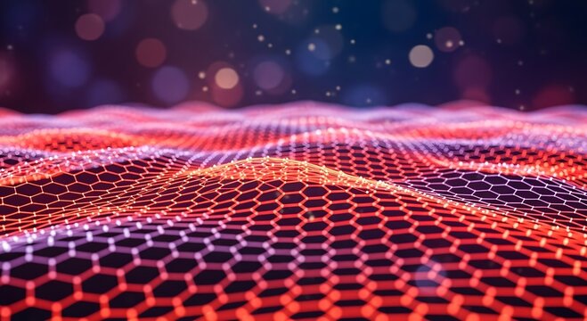 Abstract hexagonal grid with red and blue lighting