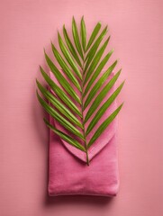 Green Leaf in Pink Envelope on Pink Background