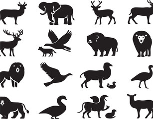 Fototapeta premium Black Minimalist Animals Silhouettes Icons