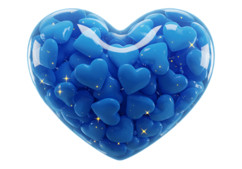 Blue heart filled with small hearts isolated on transparent background