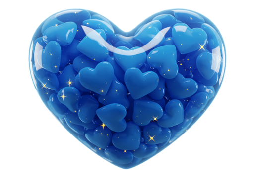 Blue heart filled with small hearts isolated on transparent background