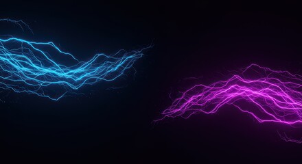 Abstract blue and pink lightning bolts on a black background