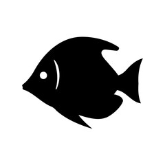 Obraz premium Silhouette of tropical fish isolated on white background - Black tropical fish silhouette with fins and tail on white background, perfect for marine logo design, aquarium icons, and ocean illustration