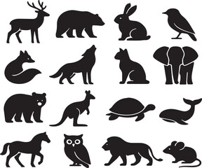 Fototapeta premium Black Minimalist Animals Silhouettes Icons