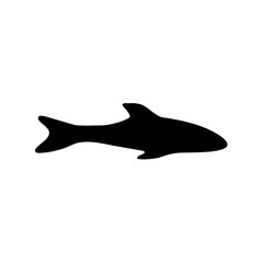 Obraz premium Shark Silhouette Icon Isolated on White Background - Black shark silhouette on white background, ideal for marine themes, predator concepts, ocean life graphics, or wildlife education materials. 