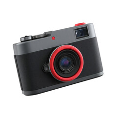 Retro styled camera with red accents showcased against an isolated and minimal setting