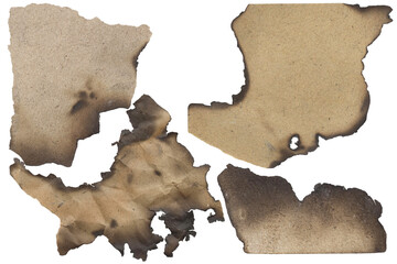 Burnt paper edge texture &ndash; charred torn sheet, isolated transparent background