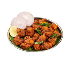 Chicken Fry Pakoda in a Plate with Banana Leaf on a Transparent PNG Background