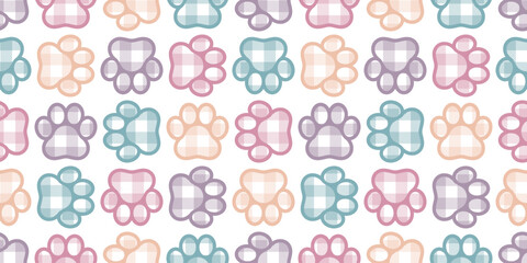dog footprint seamless pattern cat paw pet tartan plaid vector puppy kitten bear cartoon doodle scarf isolated gift wrapping paper repeat wallpaper tile background illustration pastel design