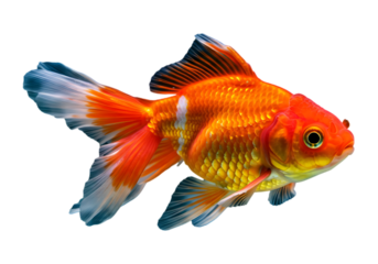 Vibrant orange goldfish swimming isolated on transparent background