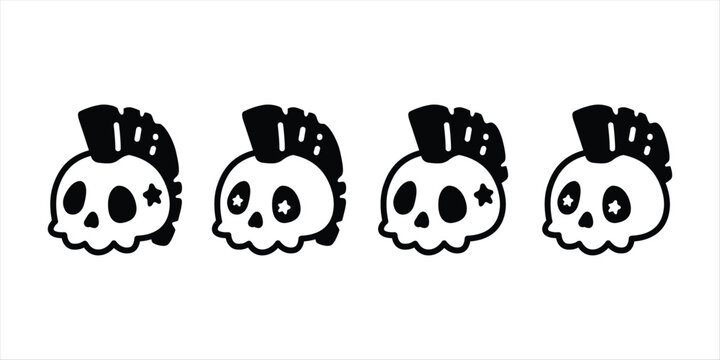 skull crossbones icon Halloween punk mohawk hairstyle vector doodle cartoon character logo symbol illustration design clip art isolated