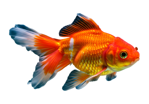 Vibrant orange goldfish swimming isolated on transparent background