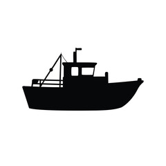 Obraz premium Silhouette image of a commercial fishing boat on white background vector