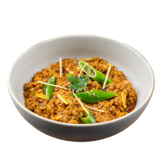 Mutton Keema Curry in a Bowl on a Transparent PNG Background