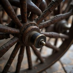Close-up of an Antique Wooden Wheel with Spokes