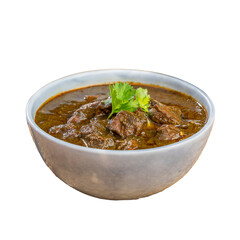 Green Mutton Curry in Bowl on a Transparent PNG Background