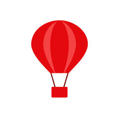 Naklejka premium Vibrant red hot air balloon with wicker basket vector illustration iconic travel adventure symbol