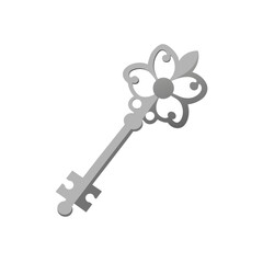 Obraz premium Shiny silver ornate floral key vector illustration scalable graphic design element