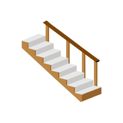 Wooden staircase with clean white handrails vector illustration for architectural design and interior decor