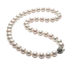 Elegant white pearl necklace with diamond clasp isolated on transparent background