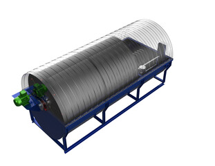 Professional Grade Magnetic Drum Filter Equipment for Mining and Recycling Industries. Large-scale slurry processing and metal separation heavy machinery rendering on transparent HD background.