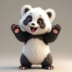 Cute Animal Character Raising Hands with Happy Expression