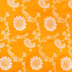 Intricate Yellow and Gold Banarasi Silk Saree Pattern - Indian Textile