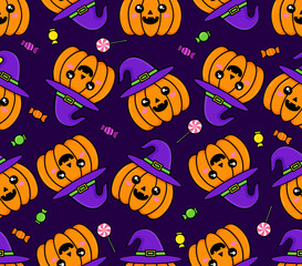 seamless pattern with halloween pumpkins