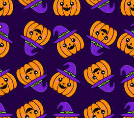 Cartoon Jack O Lanterns with Witch Hats Halloween Design