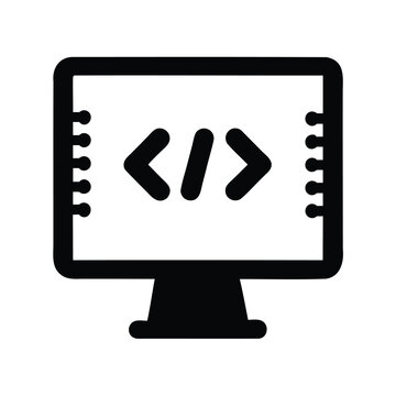 Computer screen displaying the coding language icon for web development tools