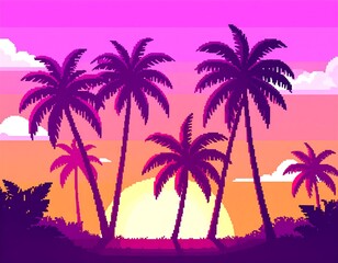 Pixel art tropical sunset