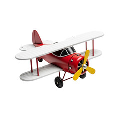 Vintage red biplane toy isolated on transparent background