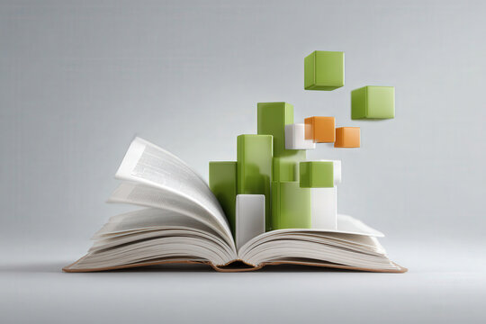 open book held by student featuring animated d graphs coming to life on its pages