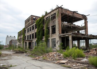 Explore the haunting beauty of an abandoned industrial building reclaimed by nature