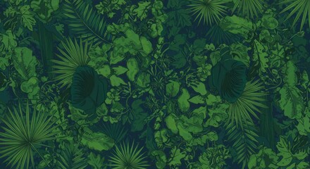 Lush Green Floral and Foliage Pattern Illustration