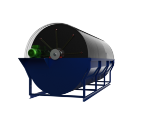 High-Efficiency Industrial Magnetic Drum Separator. Advanced 3D render of robust mineral processing equipment, vital for material handling, recycling, and waste management in industrial plants.