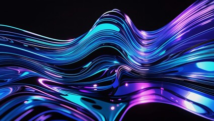 Futuristic Abstract Glass Gradient Background in Blue Cyan Violet &ndash; Neon Glow Waves, Cyberpunk Tech Design, Dynamic Fluid Motion Art.