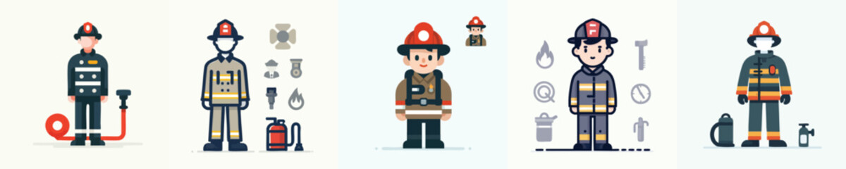 Firefighter Character with Fire Hose and Safety Gear Illustration