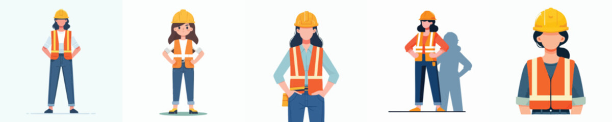 Female Engineer Wearing Safety Vest and Hard Hat Standing Illustration