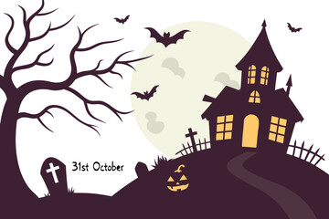 Spooky Halloween Night Background. Haunted House Halloween Backdrop. Pumpkin Lantern Halloween Background. Dark Cemetery Halloween Scene. Scary Ghost Halloween Wallpaper. Full Moon Halloween